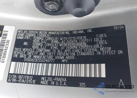 2005 Toyota Sienna Ce/Le from USA, damaged, VIN 5TDZA23C55S246777